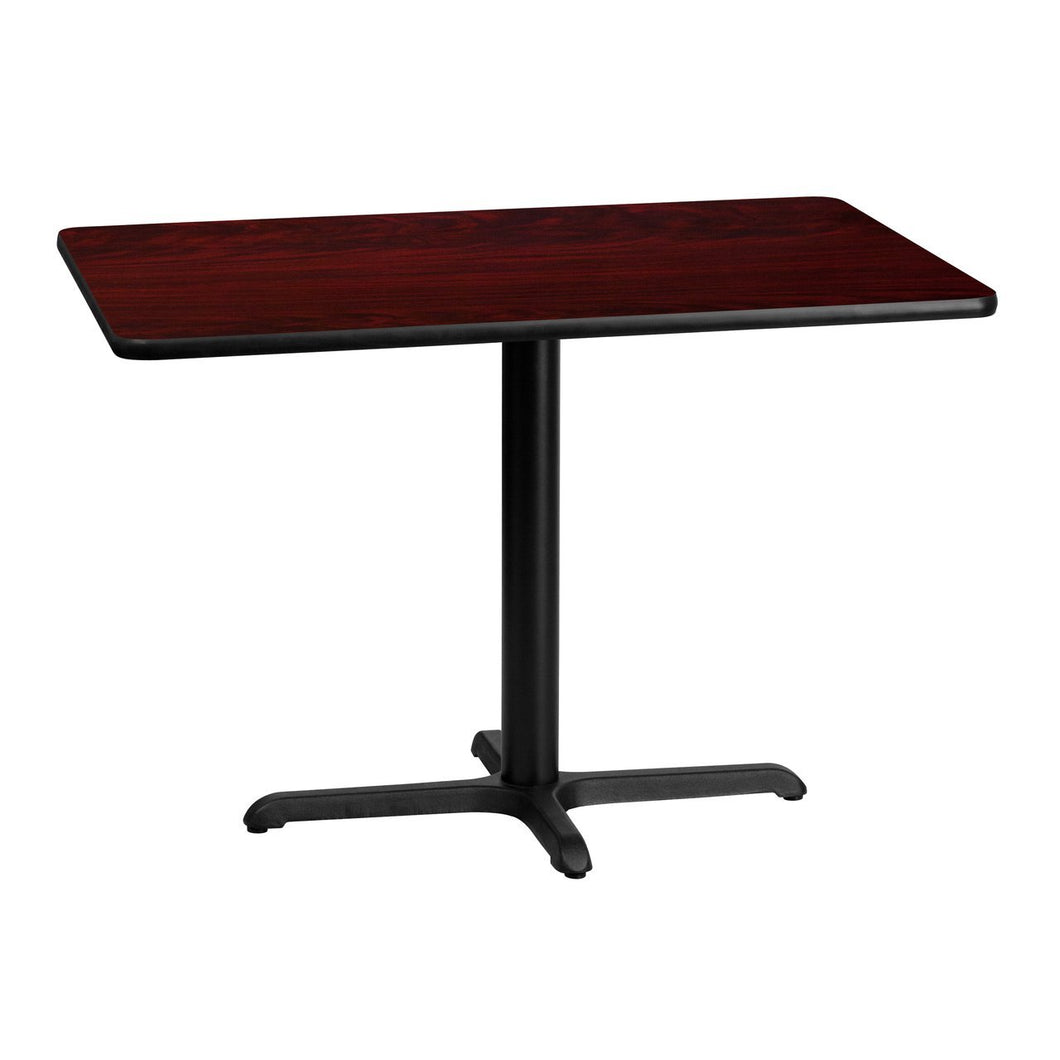 30'' x 42'' Rectangular Mahogany Laminate Table Top with 22'' x 30'' Table Height Base