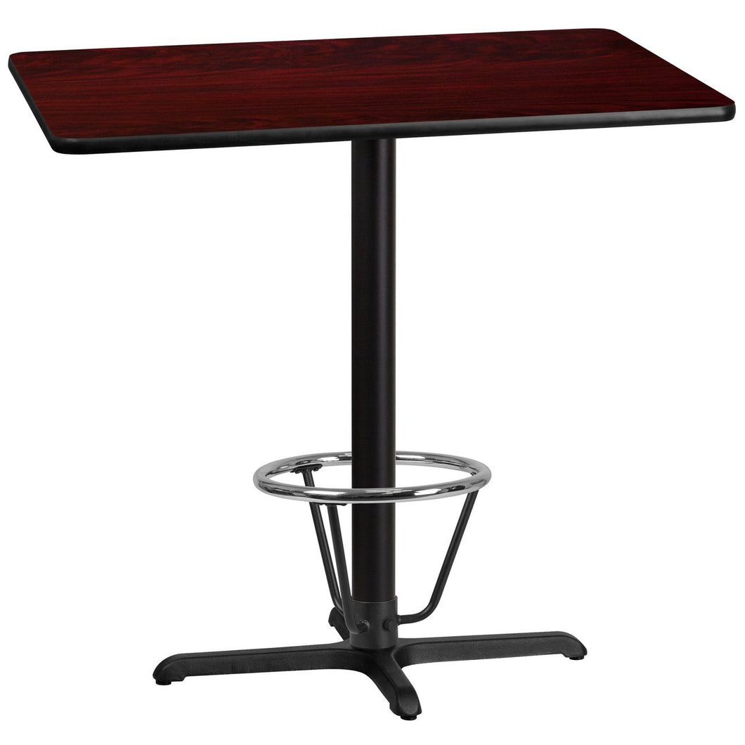30'' x 42'' Rectangular Mahogany Laminate Table Top with 22'' x 30'' Bar Height Table Base and Foot Ring