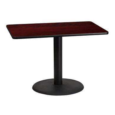 30'' x 42'' Rectangular Mahogany Laminate Table Top with 24'' Round Table Height Base