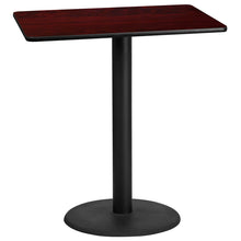 Load image into Gallery viewer, 30&#39;&#39; x 42&#39;&#39; Rectangular Mahogany Laminate Table Top with 24&#39;&#39; Round Bar Height Table Base