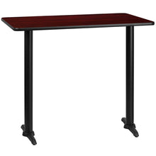 Load image into Gallery viewer, 30&#39;&#39; x 48&#39;&#39; Rectangular Mahogany Laminate Table Top with 5&#39;&#39; x 22&#39;&#39; Bar Height Table Bases