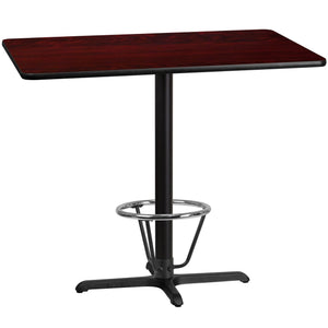 30'' x 48'' Rectangular Mahogany Laminate Table Top with 22'' x 30'' Bar Height Table Base and Foot Ring