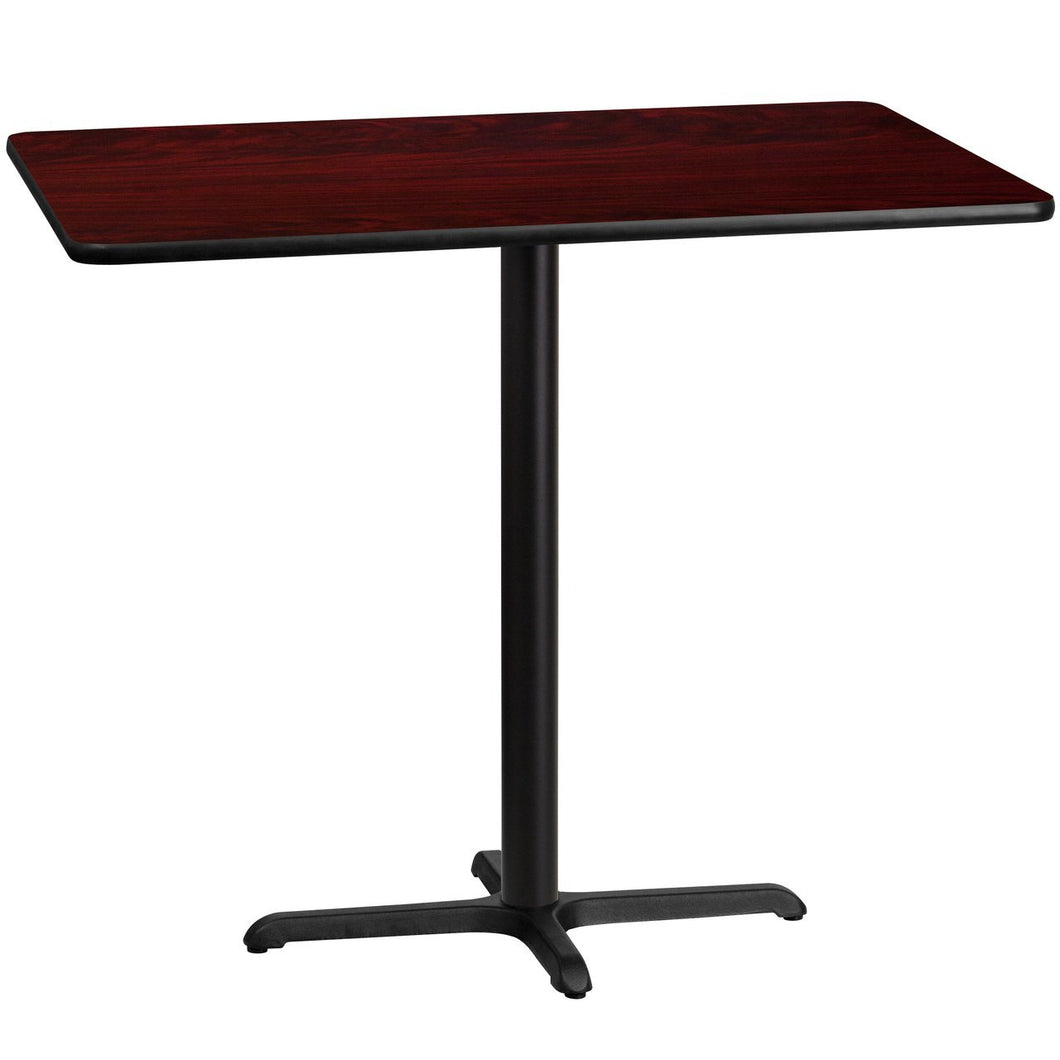 30'' x 48'' Rectangular Mahogany Laminate Table Top with 22'' x 30'' Bar Height Table Base