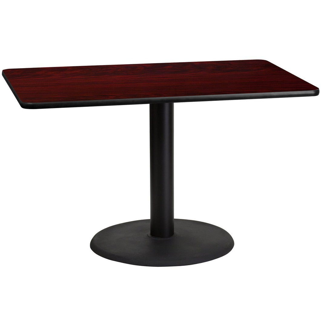 30'' x 48'' Rectangular Mahogany Laminate Table Top with 24'' Round Table Height Base