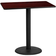 Load image into Gallery viewer, 30&#39;&#39; x 48&#39;&#39; Rectangular Mahogany Laminate Table Top with 24&#39;&#39; Round Bar Height Table Base