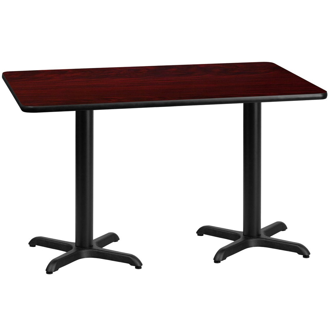 30'' x 60'' Rectangular Mahogany Laminate Table Top with 22'' x 22'' Table Height Bases