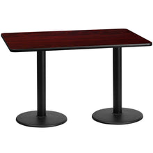 Load image into Gallery viewer, 30&#39;&#39; x 60&#39;&#39; Rectangular Mahogany Laminate Table Top with 18&#39;&#39; Round Table Height Bases