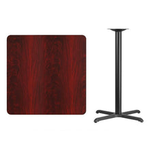 Load image into Gallery viewer, 36&#39;&#39; Square Mahogany Laminate Table Top with 30&#39;&#39; x 30&#39;&#39; Bar Height Table Base