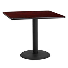 Load image into Gallery viewer, 36&#39;&#39; Square Mahogany Laminate Table Top with 24&#39;&#39; Round Table Height Base
