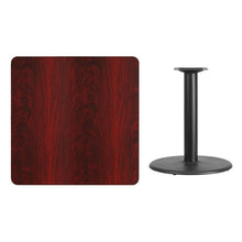 Load image into Gallery viewer, 36&#39;&#39; Square Mahogany Laminate Table Top with 24&#39;&#39; Round Table Height Base