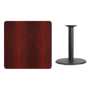 36'' Square Mahogany Laminate Table Top with 24'' Round Table Height Base
