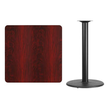 Load image into Gallery viewer, 36&#39;&#39; Square Mahogany Laminate Table Top with 24&#39;&#39; Round Bar Height Table Base