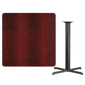 42'' Square Mahogany Laminate Table Top with 33'' x 33'' Bar Height Table Base
