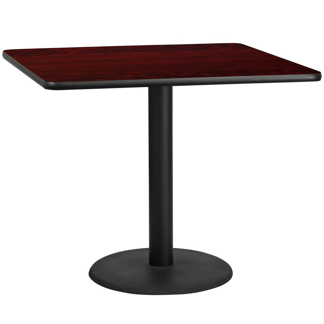 42'' Square Mahogany Laminate Table Top with 24'' Round Table Height Base