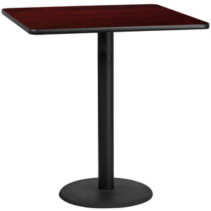42'' Square Mahogany Laminate Table Top with 24'' Round Bar Height Table Base