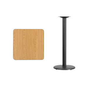24'' Square Natural Laminate Table Top with 18'' Round Bar Height Table Base