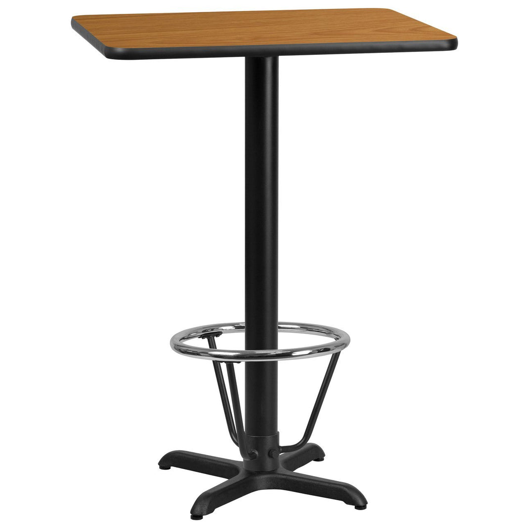 24'' x 30'' Rectangular Natural Laminate Table Top with 22'' x 22'' Bar Height Table Base and Foot Ring