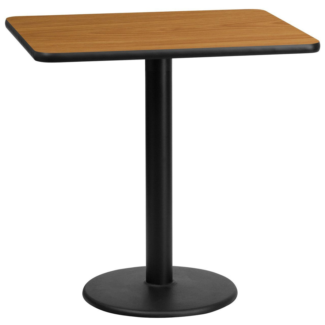 24'' x 30'' Rectangular Natural Laminate Table Top with 18'' Round Table Height Base