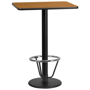 24'' x 30'' Rectangular Natural Laminate Table Top with 18'' Round Bar Height Table Base and Foot Ring