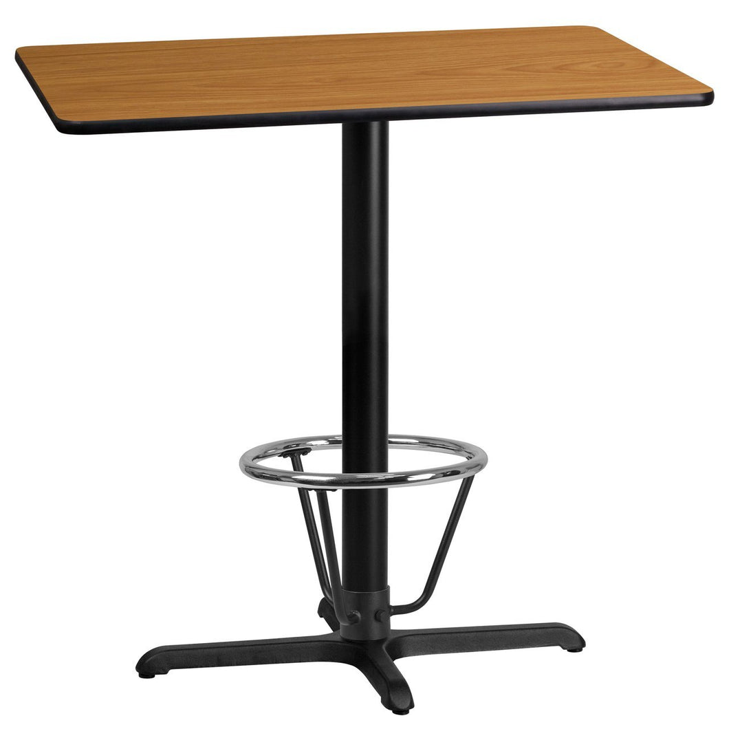 24'' x 42'' Rectangular Natural Laminate Table Top with 22'' x 30'' Bar Height Table Base and Foot Ring