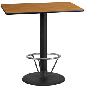 24'' x 42'' Rectangular Natural Laminate Table Top with 24'' Round Bar Height Table Base and Foot Ring