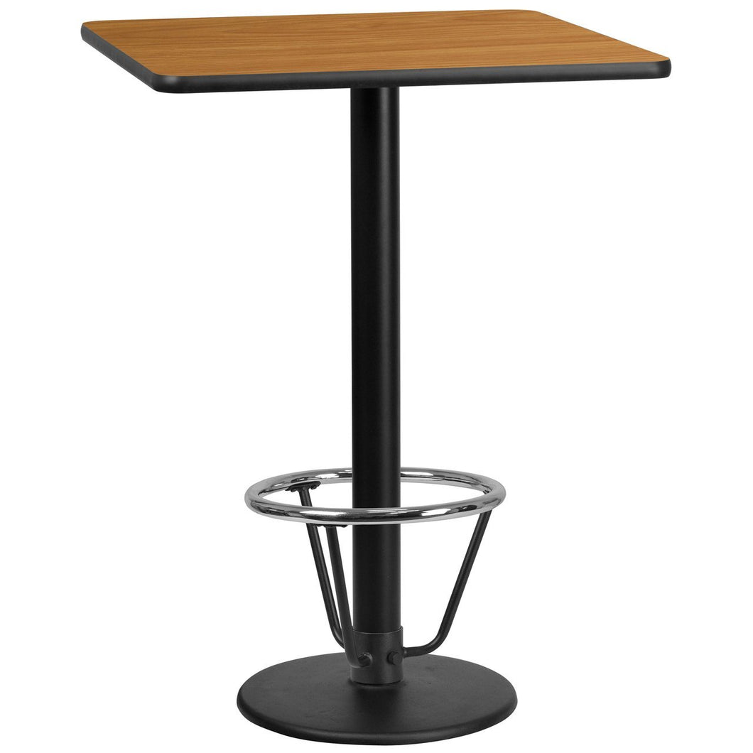 30'' Square Natural Laminate Table Top with 18'' Round Bar Height Table Base and Foot Ring