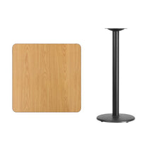 Load image into Gallery viewer, 30&#39;&#39; Square Natural Laminate Table Top with 18&#39;&#39; Round Bar Height Table Base