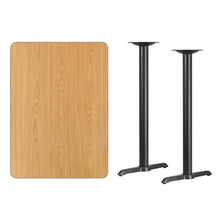 Load image into Gallery viewer, 30&#39;&#39; x 42&#39;&#39; Rectangular Natural Laminate Table Top with 5&#39;&#39; x 22&#39;&#39; Bar Height Table Bases