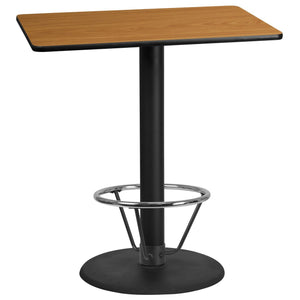 30'' x 42'' Rectangular Natural Laminate Table Top with 24'' Round Bar Height Table Base and Foot Ring