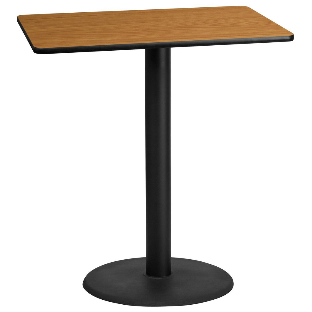 30'' x 42'' Rectangular Natural Laminate Table Top with 24'' Round Bar Height Table Base