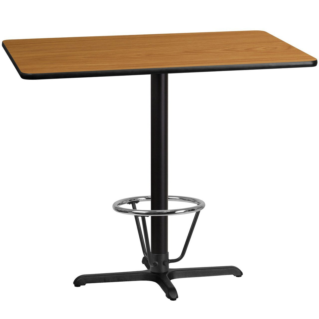 30'' x 48'' Rectangular Natural Laminate Table Top with 22'' x 30'' Bar Height Table Base and Foot Ring