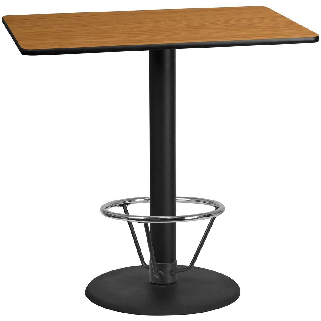 30'' x 48'' Rectangular Natural Laminate Table Top with 24'' Round Bar Height Table Base and Foot Ring