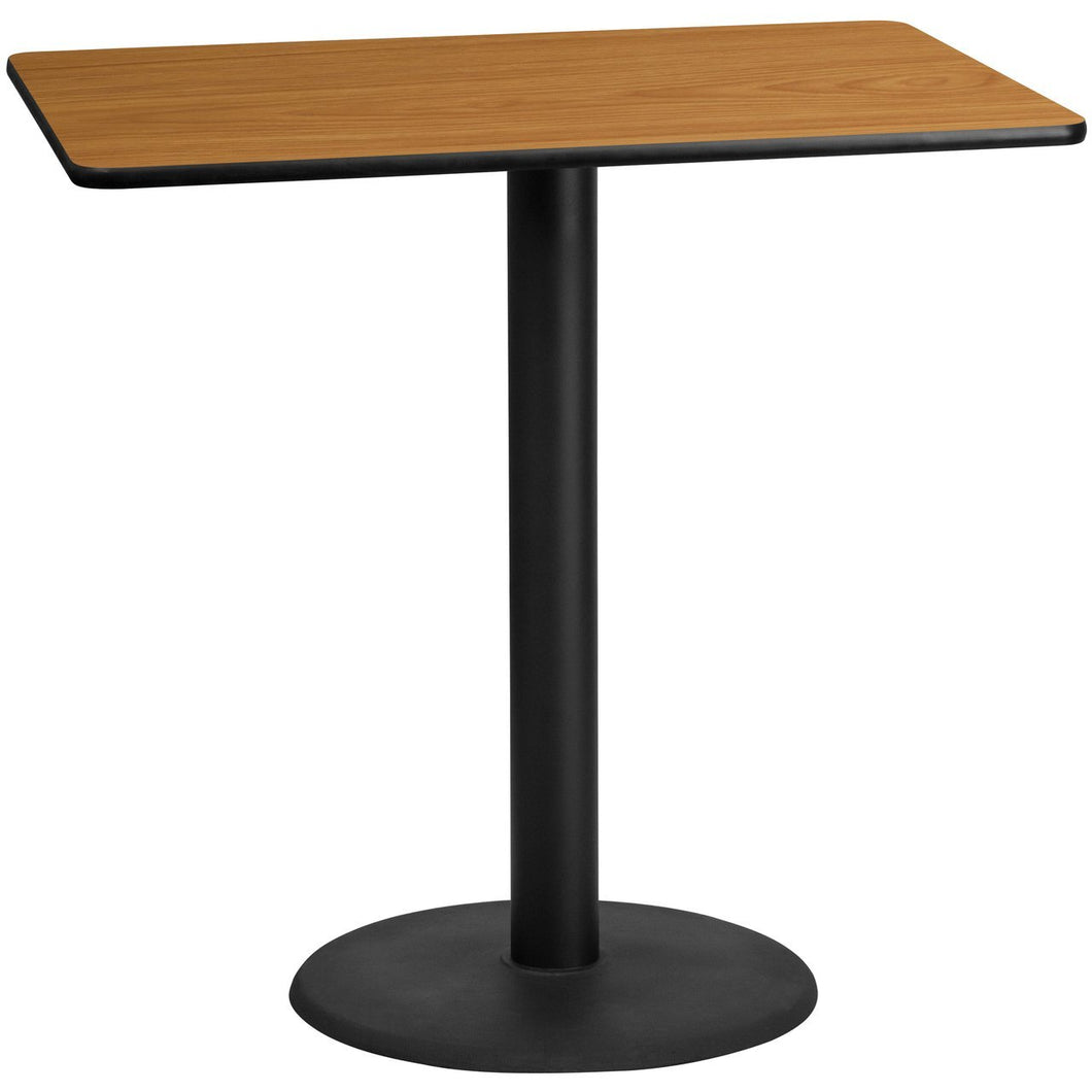30'' x 48'' Rectangular Natural Laminate Table Top with 24'' Round Bar Height Table Base