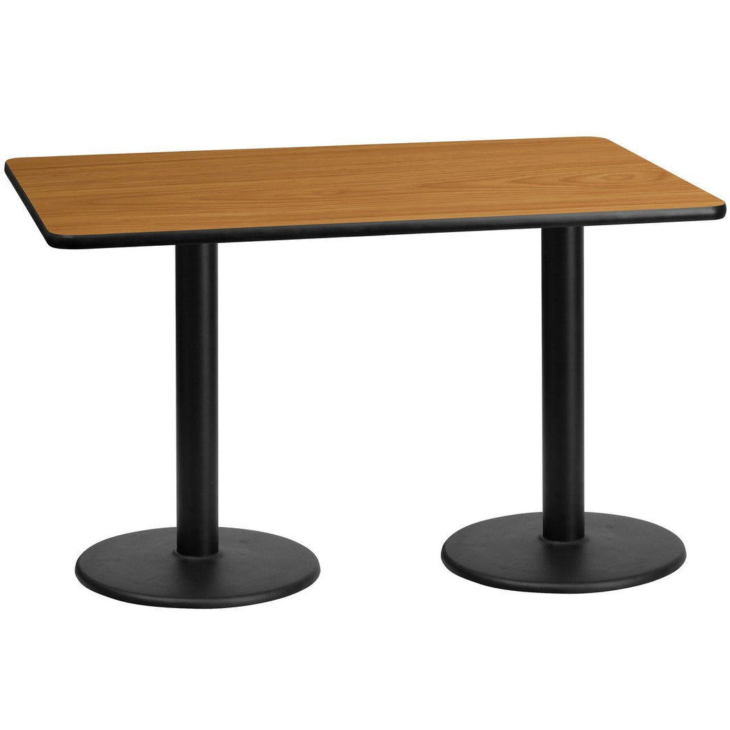 30'' x 60'' Rectangular Natural Laminate Table Top with 18'' Round Table Height Bases