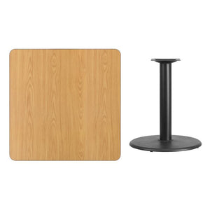 36'' Square Natural Laminate Table Top with 24'' Round Table Height Base