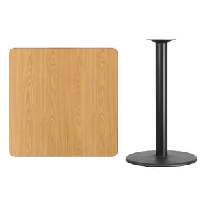 36'' Square Natural Laminate Table Top with 24'' Round Bar Height Table Base