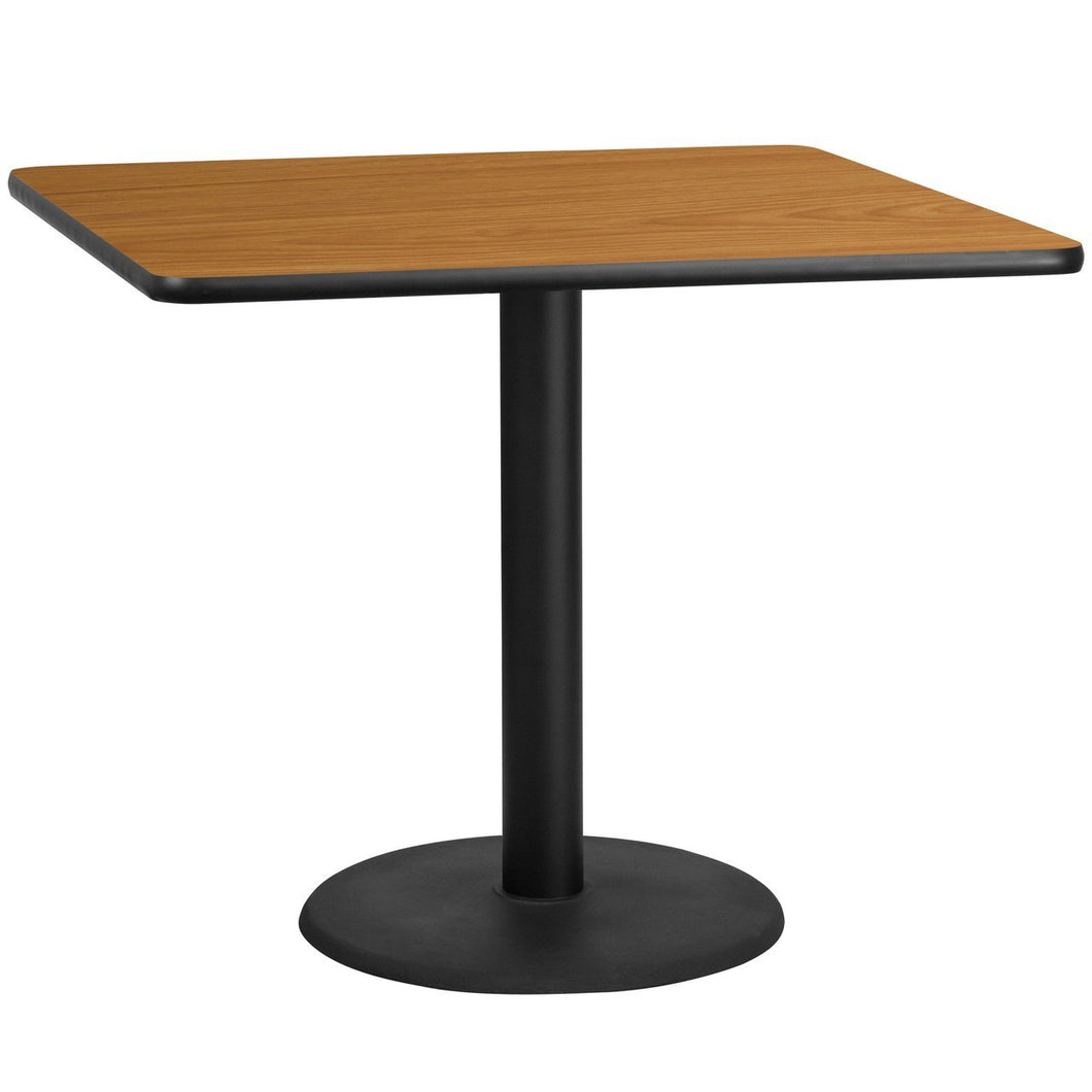 42'' Square Natural Laminate Table Top with 24'' Round Table Height Base