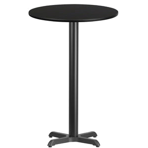 24'' Round Black Laminate Table Top with 22'' x 22'' Bar Height Table Base