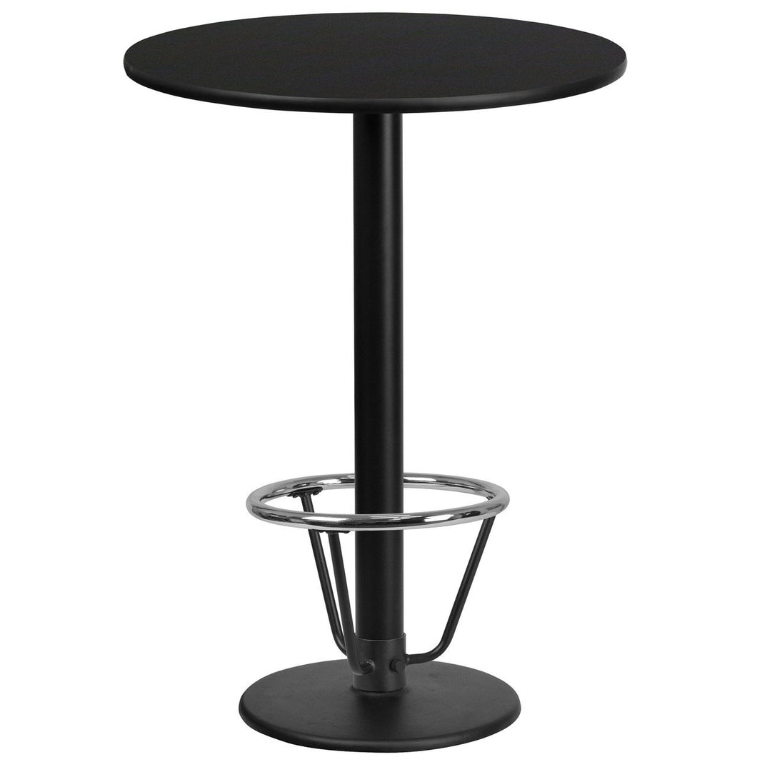 24'' Round Black Laminate Table Top with 18'' Round Bar Height Table Base and Foot Ring