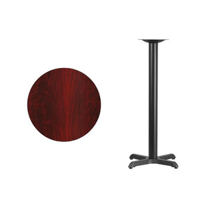 24'' Round Mahogany Laminate Table Top with 22'' x 22'' Bar Height Table Base