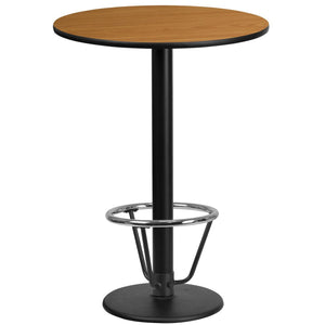 24'' Round Natural Laminate Table Top with 18'' Round Bar Height Table Base and Foot Ring