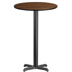 24'' Round Walnut Laminate Table Top with 22'' x 22'' Bar Height Table Base