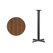 Load image into Gallery viewer, 24&#39;&#39; Round Walnut Laminate Table Top with 22&#39;&#39; x 22&#39;&#39; Bar Height Table Base