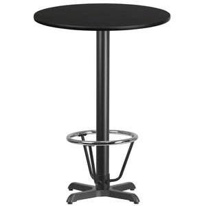 30'' Round Black Laminate Table Top with 22'' x 22'' Bar Height Table Base and Foot Ring