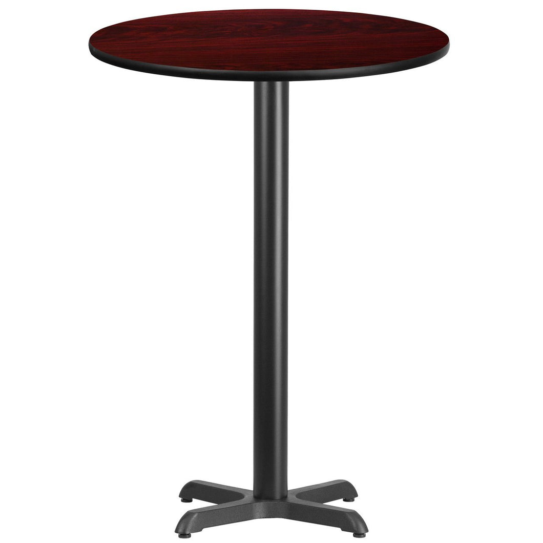 30'' Round Mahogany Laminate Table Top with 22'' x 22'' Bar Height Table Base
