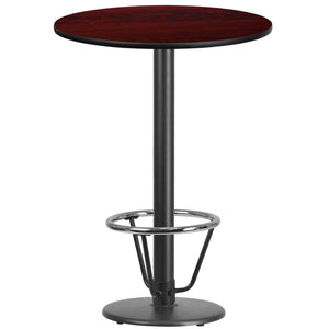 30'' Round Mahogany Laminate Table Top with 18'' Round Bar Height Table Base and Foot Ring