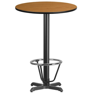 30'' Round Natural Laminate Table Top with 22'' x 22'' Bar Height Table Base and Foot Ring
