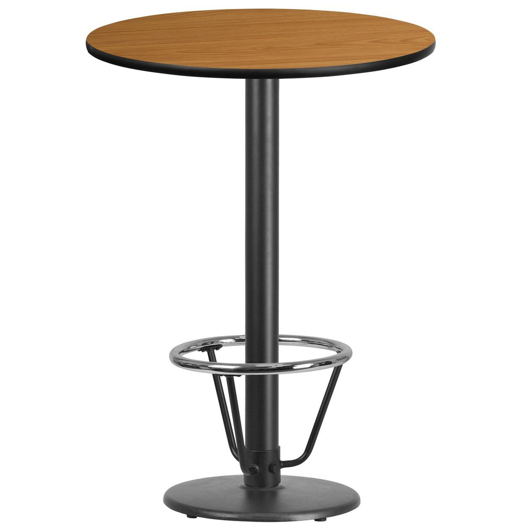 30'' Round Natural Laminate Table Top with 18'' Round Bar Height Table Base and Foot Ring