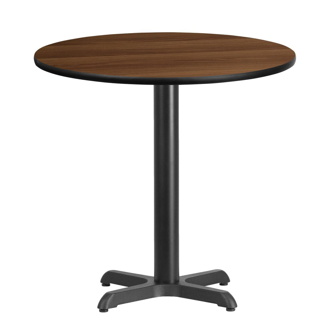 30'' Round Walnut Laminate Table Top with 22'' x 22'' Table Height Base