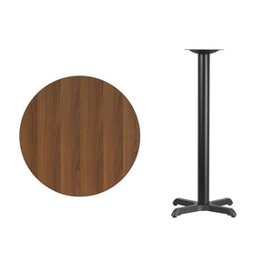 30'' Round Walnut Laminate Table Top with 22'' x 22'' Bar Height Table Base